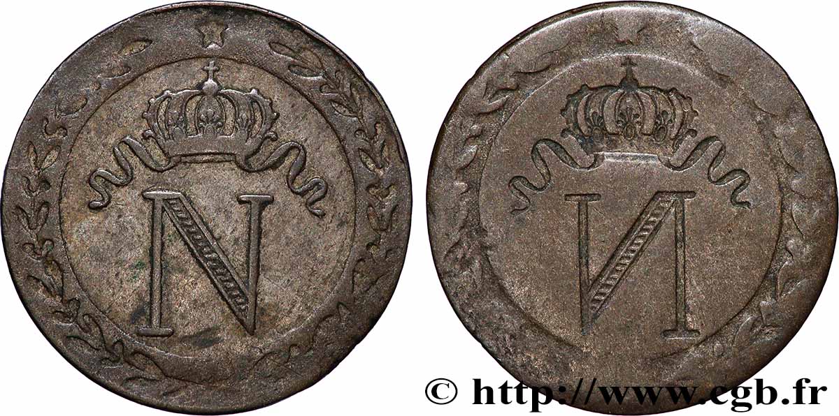 10 cent. à l&nbsp;N couronnée, frappe incuse du droit n.d. - F.130/- var. TB+ 