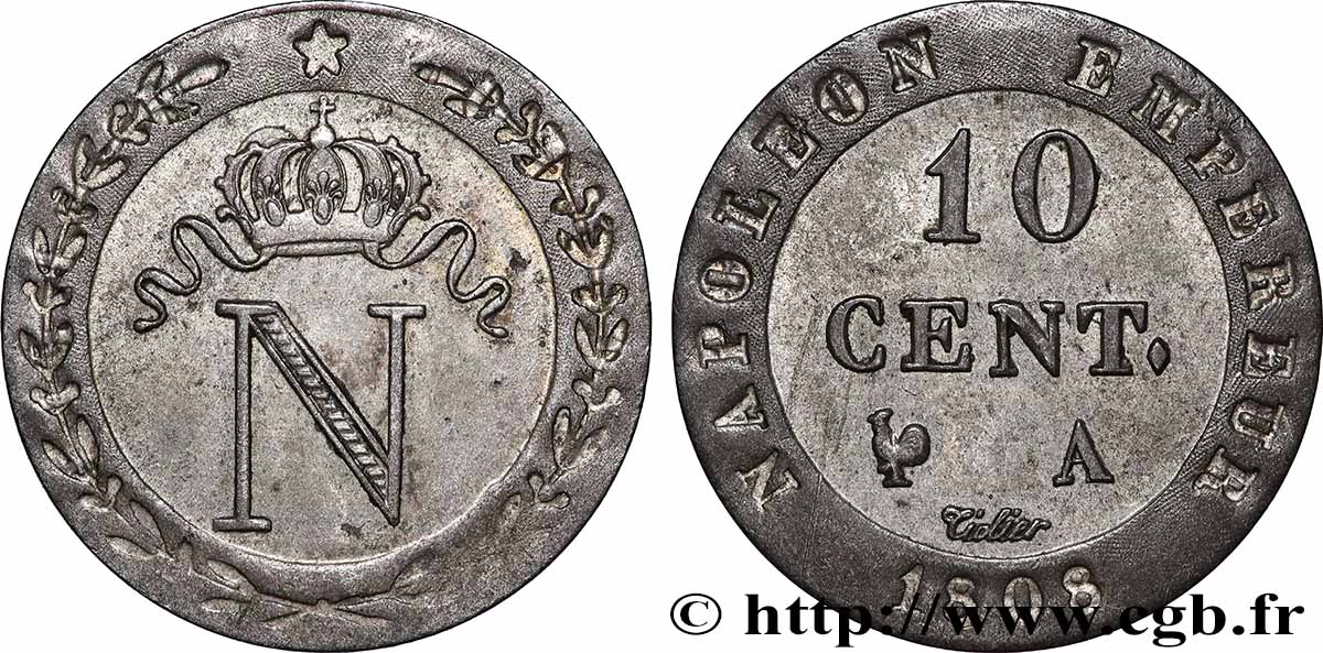 10 cent. à l&nbsp;N couronnée, frappe médaille 1808 Paris F.130/2 var. SUP+ 