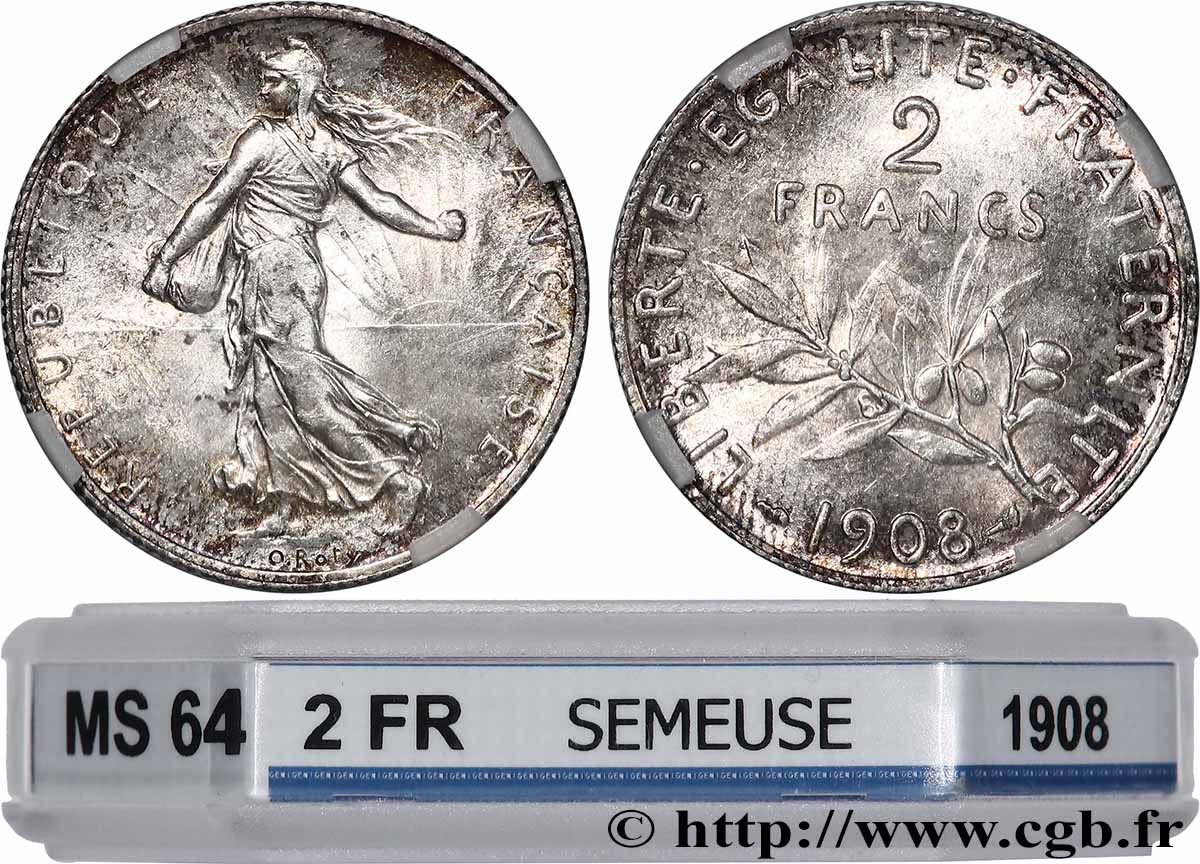 2 francs Semeuse 1908 Paris F.266/10 SPL64 GENI
