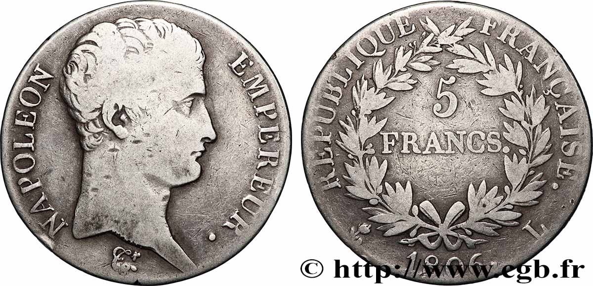 5 francs Napoléon Empereur, Calendrier grégorien 1806 Bayonne F.304/7 VF 