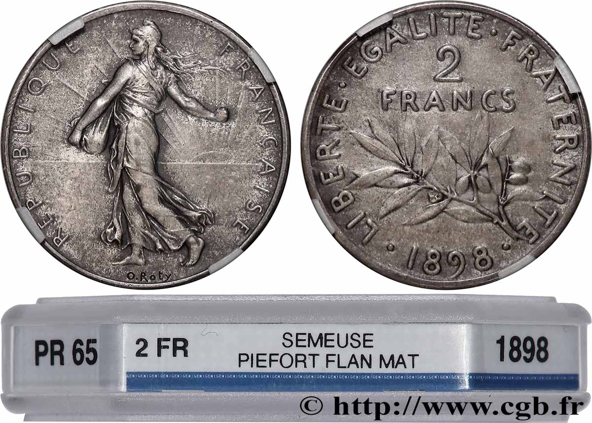 Piéfort 2 francs Semeuse, flan mat, vieil argent 1898 Paris GEM.111 P1 MS65 GENI