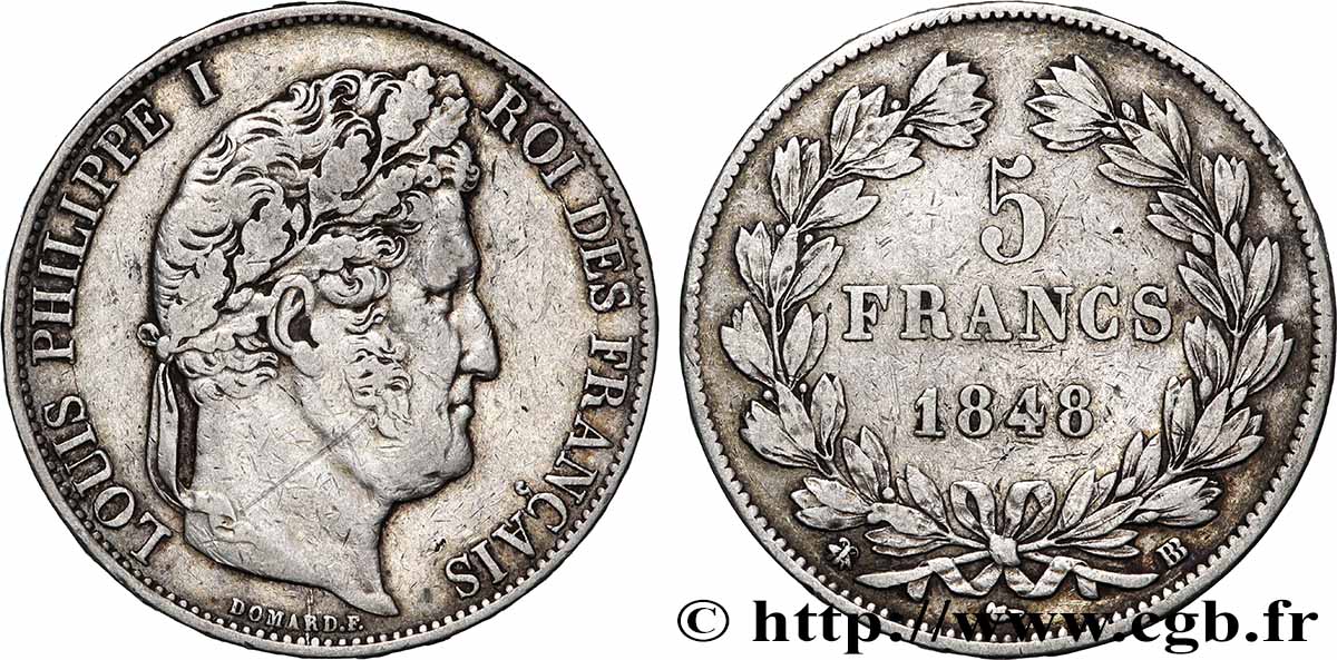 5 francs IIIe type Domard 1848 Strasbourg F.325/18 BC+ 