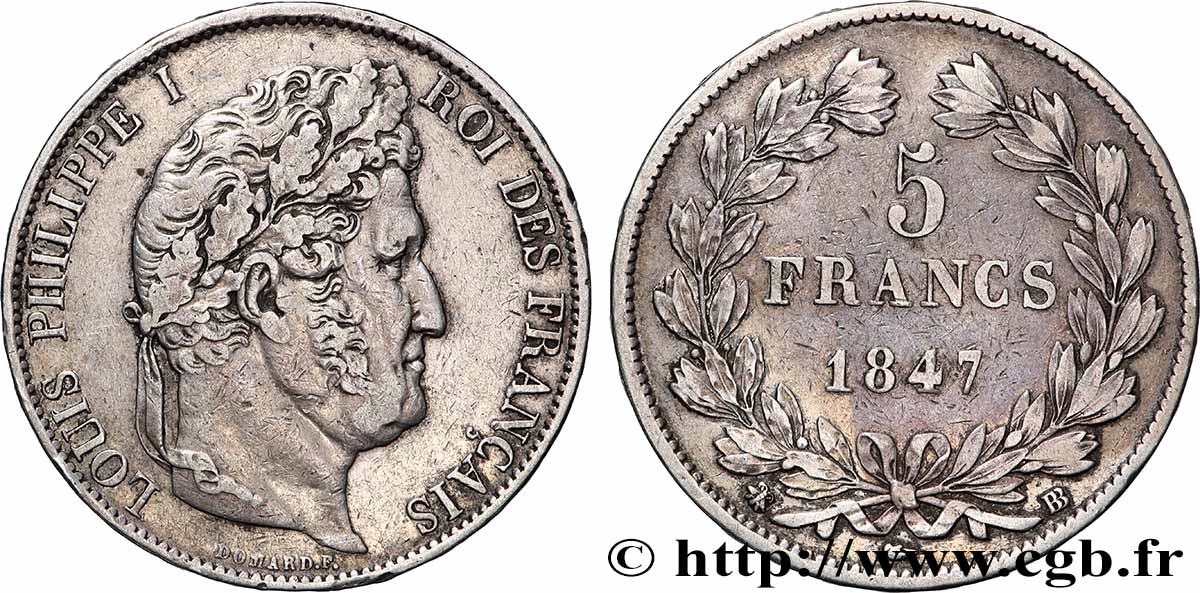 5 francs IIIe type Domard 1847 Strasbourg F.325/15 VF 