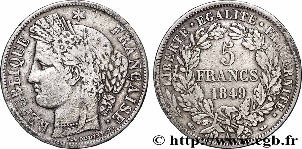 5 francs Cérès, IIe République 1849 Paris F.327/1 MB 