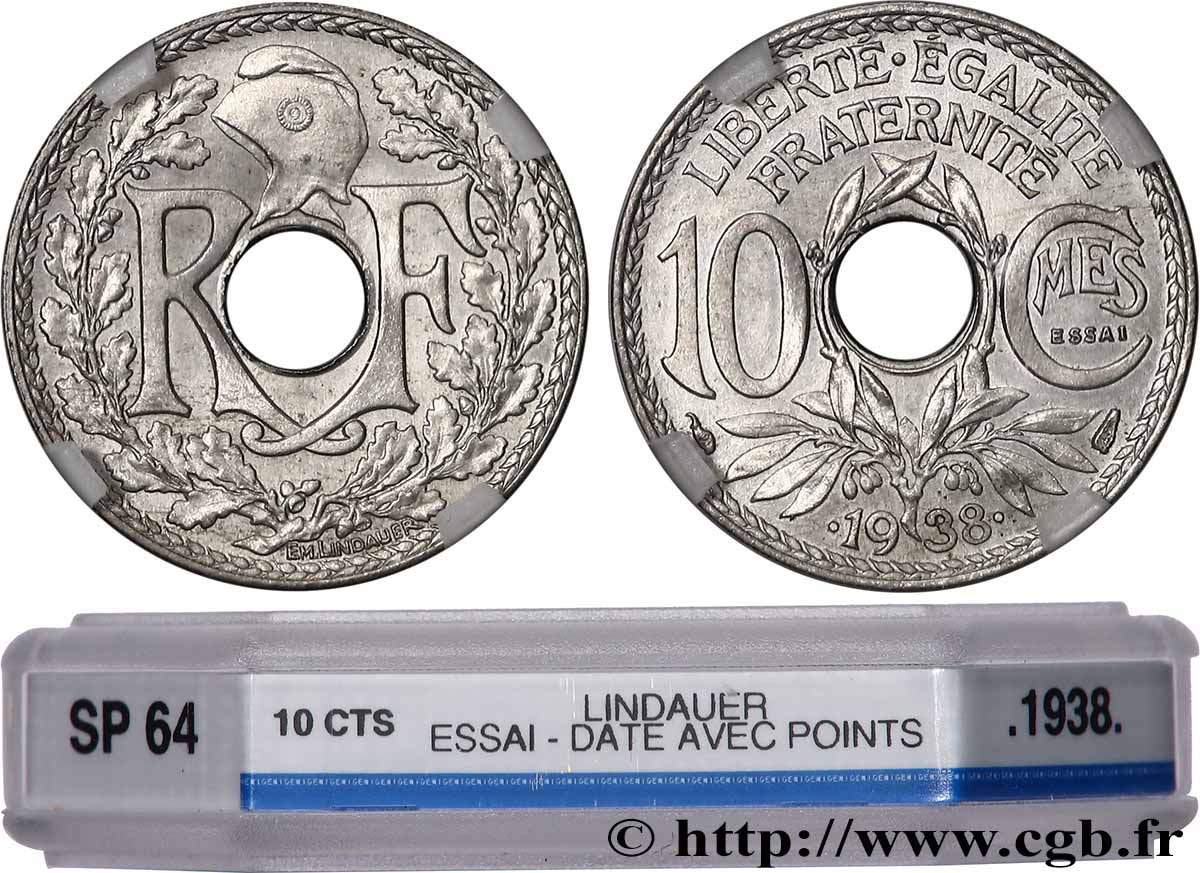 Essai de 10 centimes Lindauer, Bronze-Nickel 1938 Paris GEM.40 3 SPL64 GENI