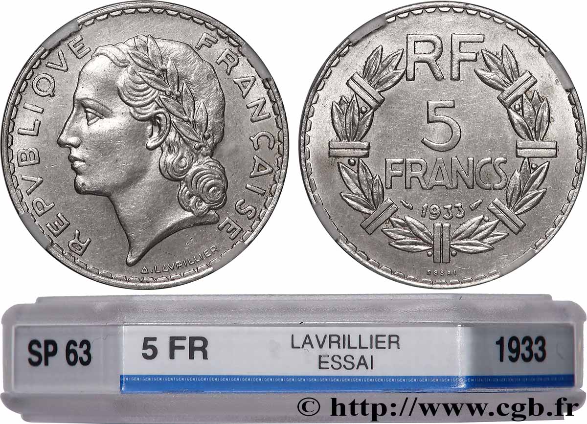 Essai de 5 francs Lavrillier, nickel 1933  F.336/1 SPL63 GENI