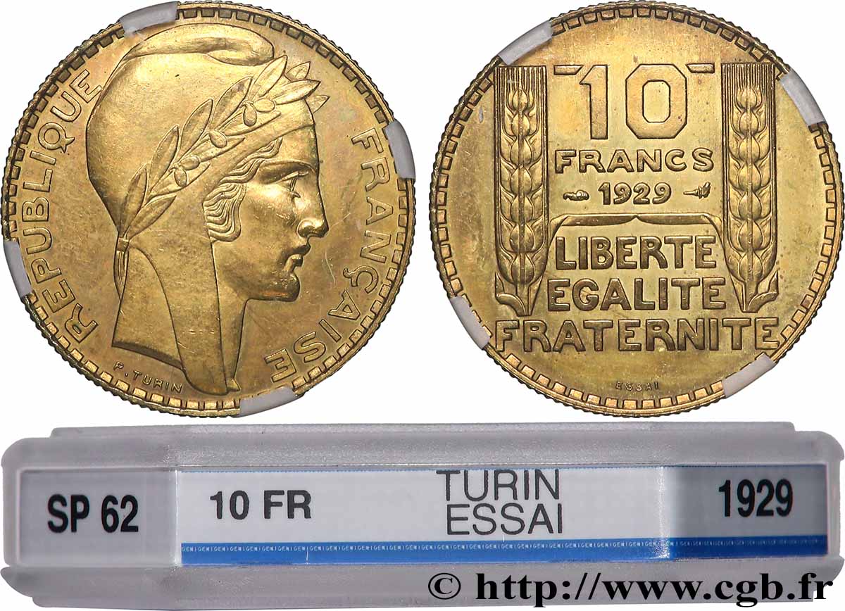 Concours de 10 francs, essai de Turin en bronze-aluminium 1929 Paris GEM.169 3 EBC62 GENI