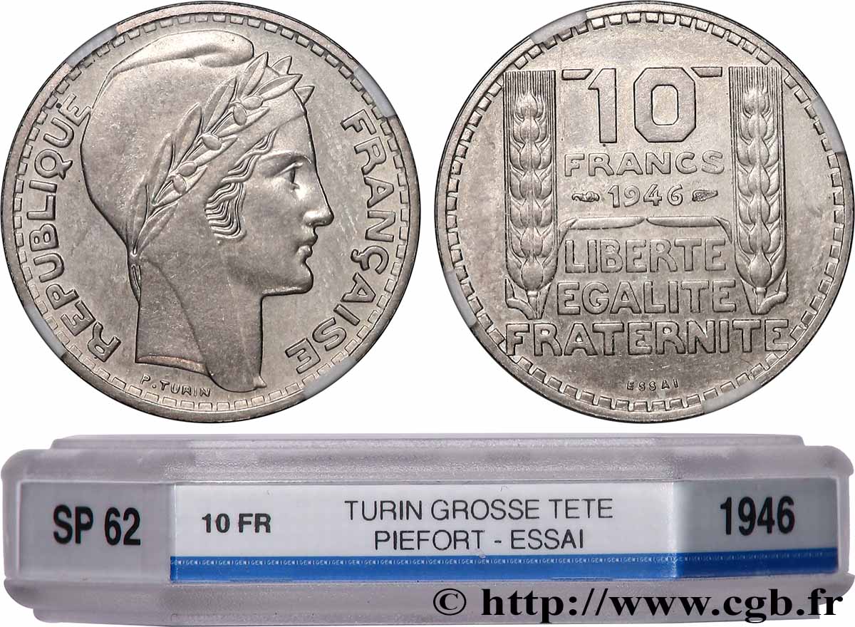 Essai-piéfort de 10 francs Turin, grosse tête, rameaux longs 1946 Paris GEM.180 EP SUP62 GENI
