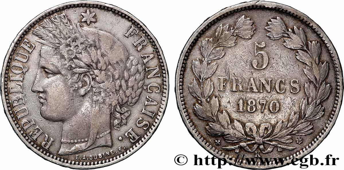 5 francs Cérès, sans légende 1870 Bordeaux F.332/5 TB 