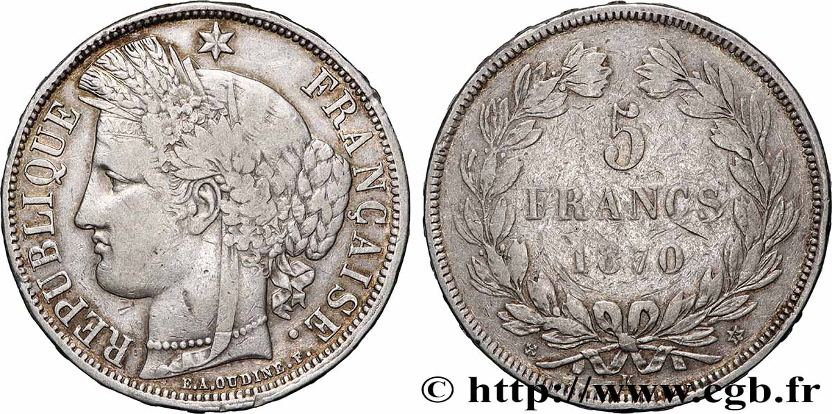 5 francs Cérès, sans légende 1870 Bordeaux F.332/3 VF 
