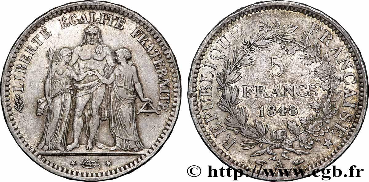 5 francs Hercule, IIe République 1848 Paris F.326/1 TB 