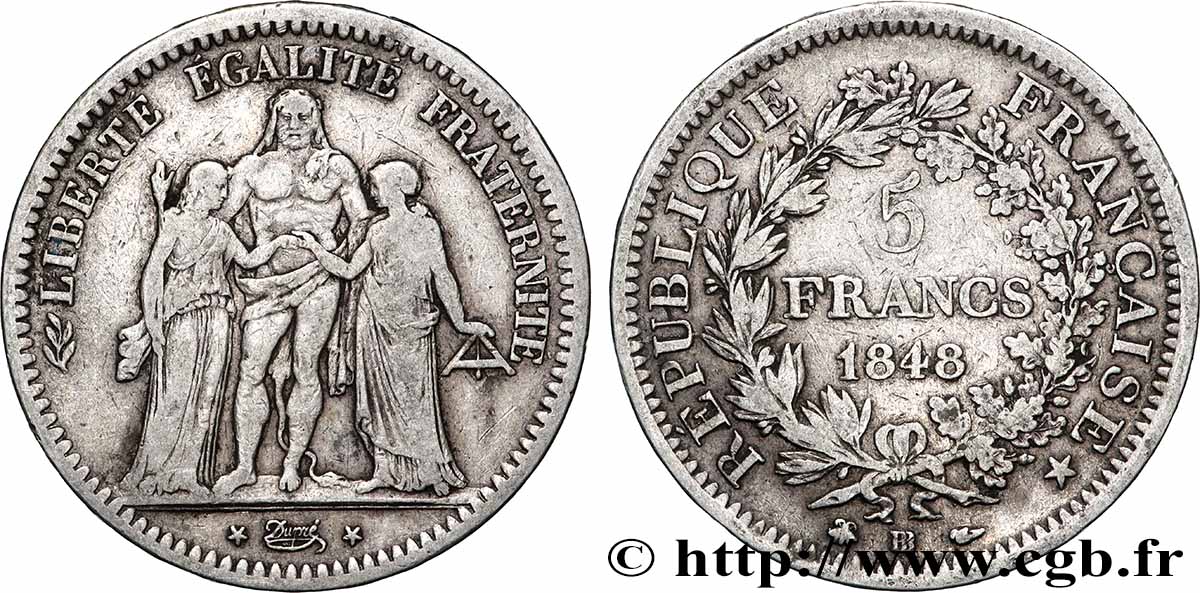 5 francs Hercule, IIe République 1848 Strasbourg F.326/2 BC 