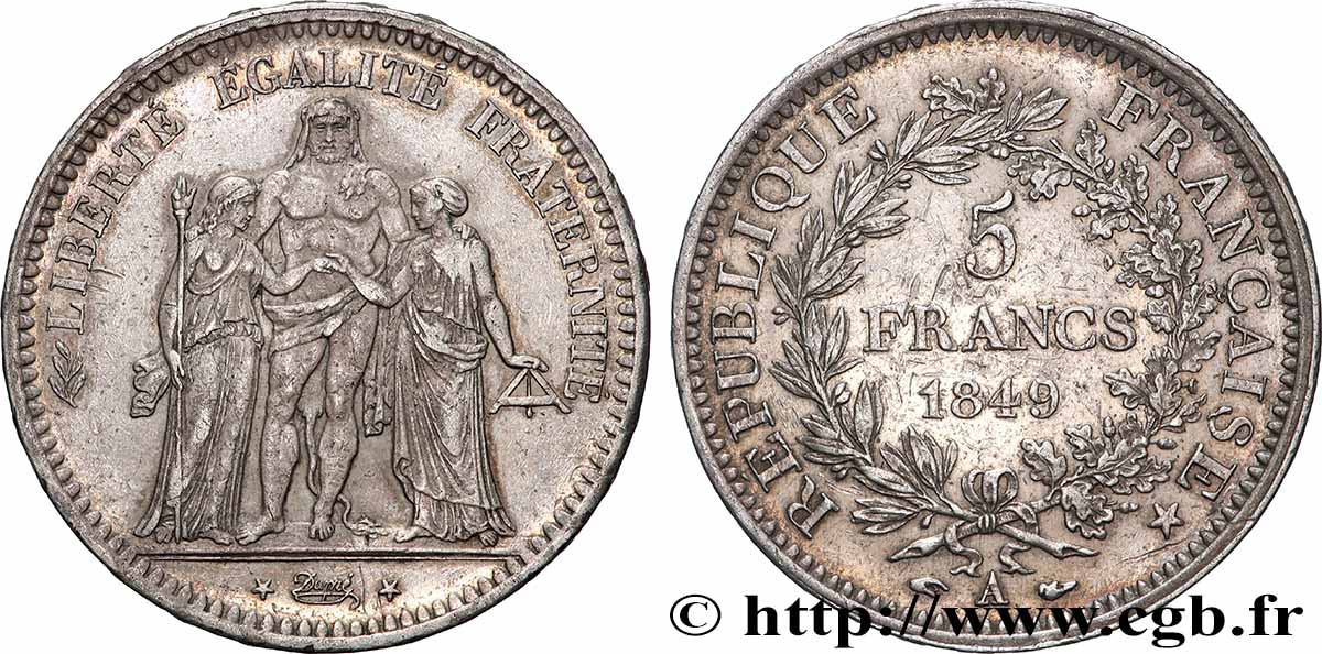 5 francs Hercule, IIe République 1849 Paris F.326/5 VF 