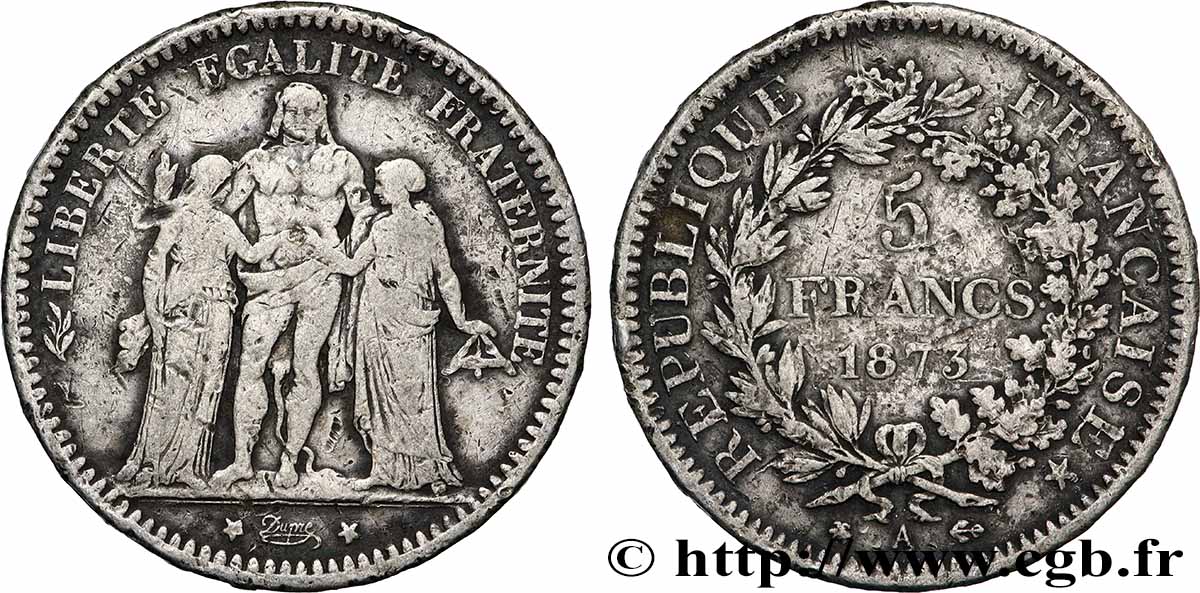 5 francs Hercule 1873 Paris F.334/9 q.MB 