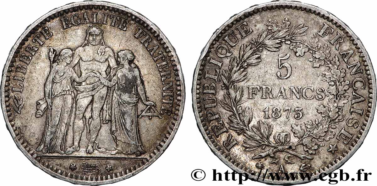 5 francs Hercule 1873 Paris F.334/9 TB 