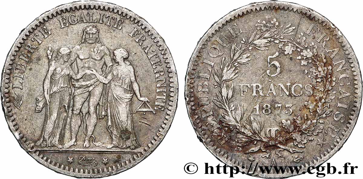 5 francs Hercule 1873 Paris F.334/9 TB 