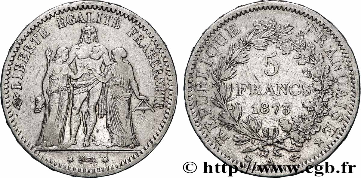 5 francs Hercule 1873 Paris F.334/9 TB 