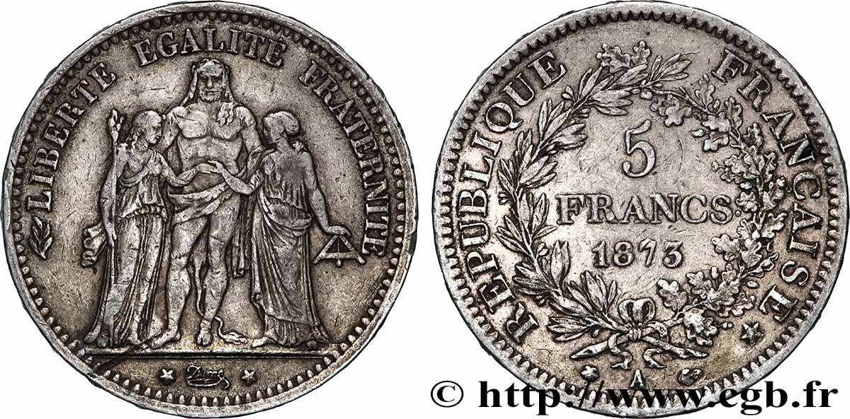 5 francs Hercule 1873 Paris F.334/9 TTB 