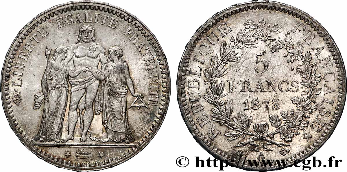 5 francs Hercule 1873 Paris F.334/9 TTB+ 