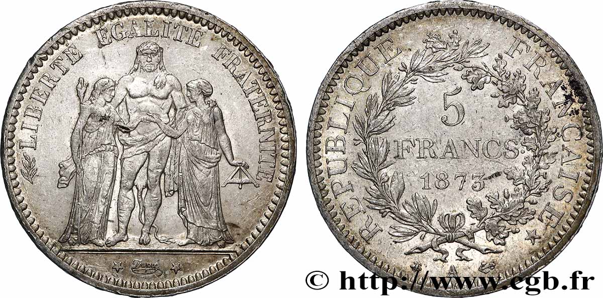 5 francs Hercule 1873 Paris F.334/9 TTB+ 