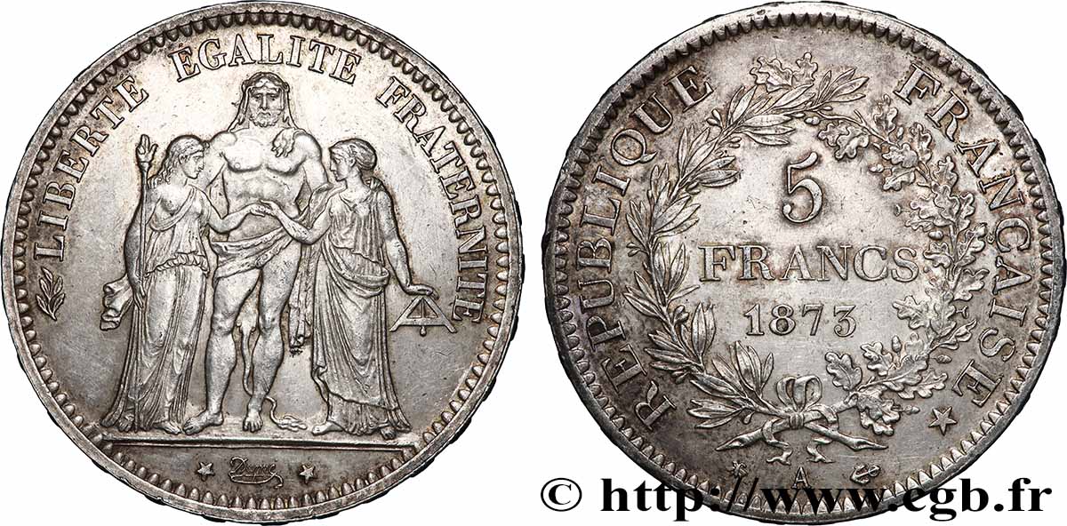 5 francs Hercule 1873 Paris F.334/9 TTB+ 
