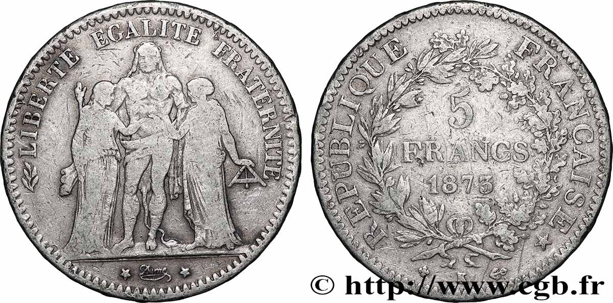 5 francs Hercule 1873 Bordeaux F.334/11 B+ 