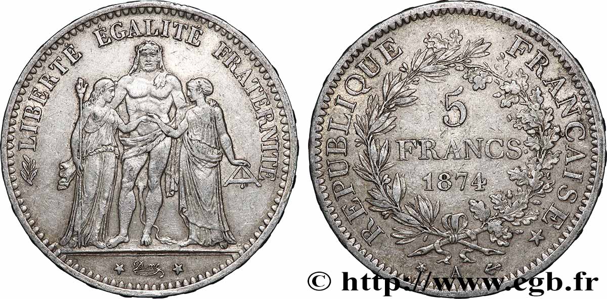 5 francs Hercule 1874 Paris F.334/12 TTB 