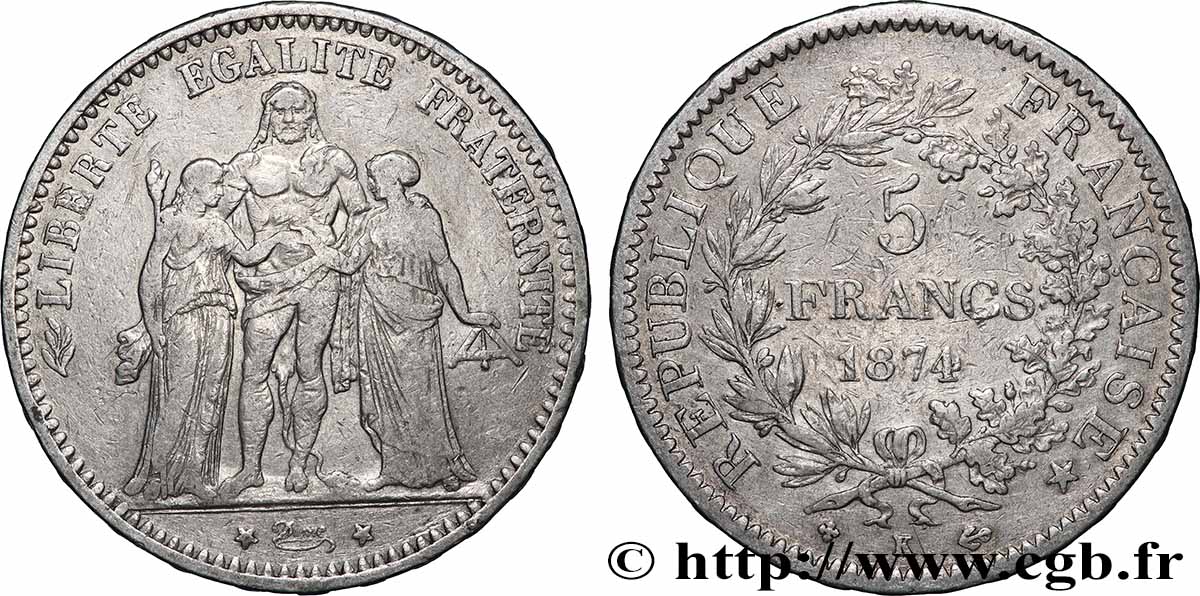 5 francs Hercule 1874 Bordeaux F.334/13 VF 