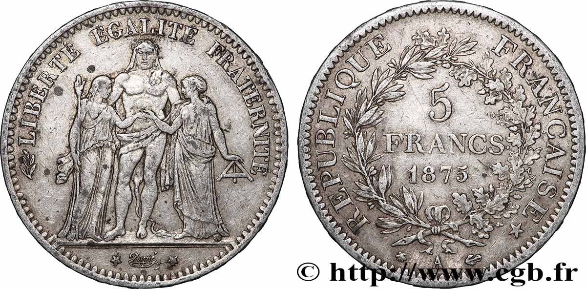 5 francs Hercule 1875 Paris F.334/14 TB 