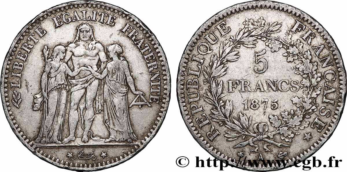 5 francs Hercule 1875 Paris F.334/14 MB 
