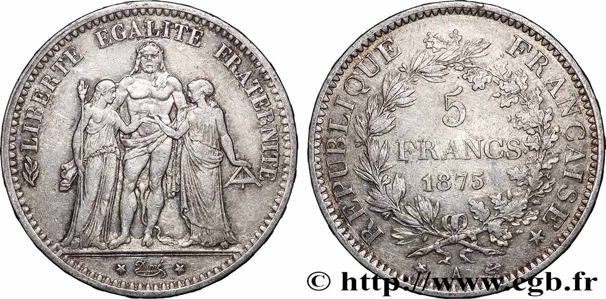 5 francs Hercule 1875 Paris F.334/14 TB 