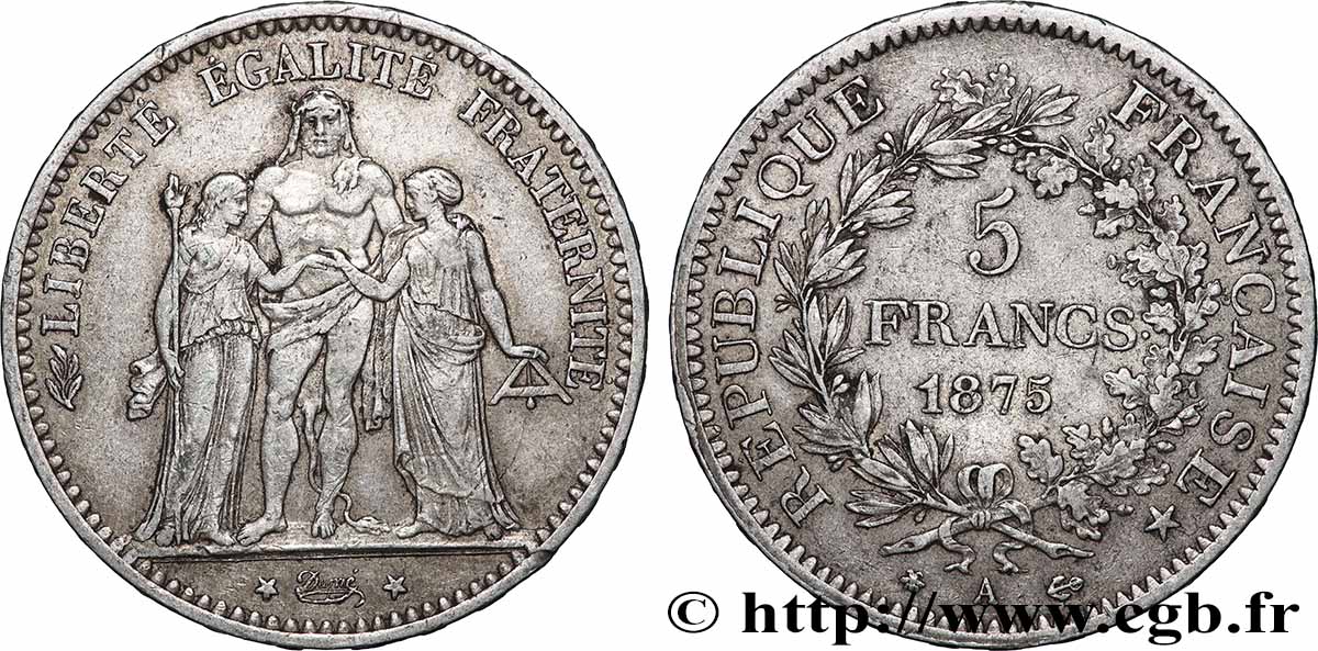 5 francs Hercule 1875 Paris F.334/14 TB 