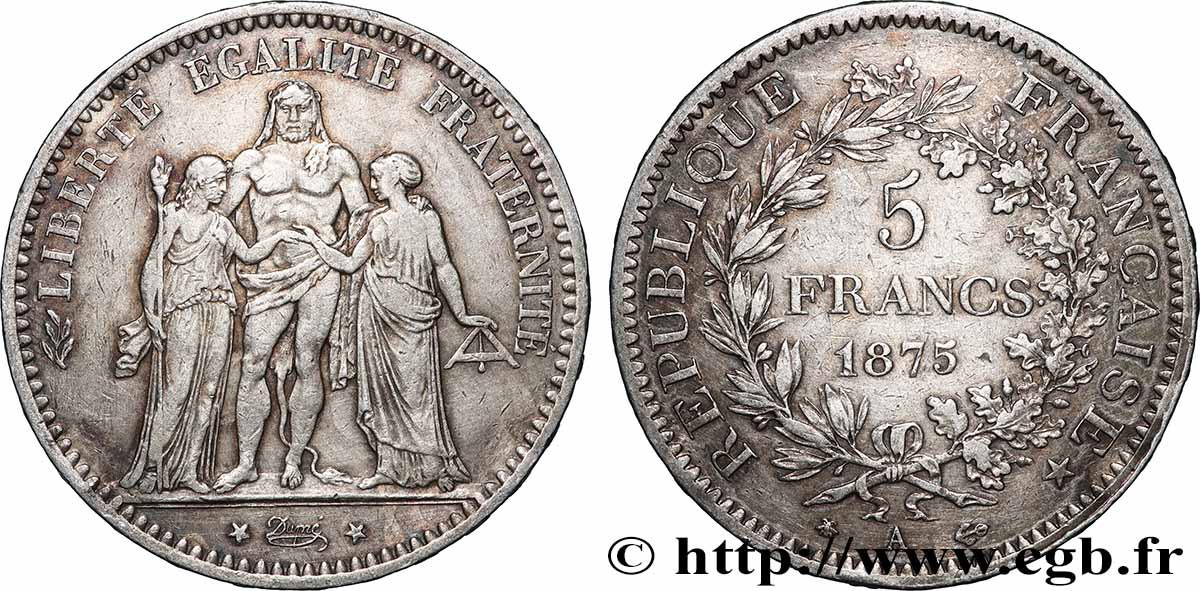 5 francs Hercule 1875 Paris F.334/14 TTB 
