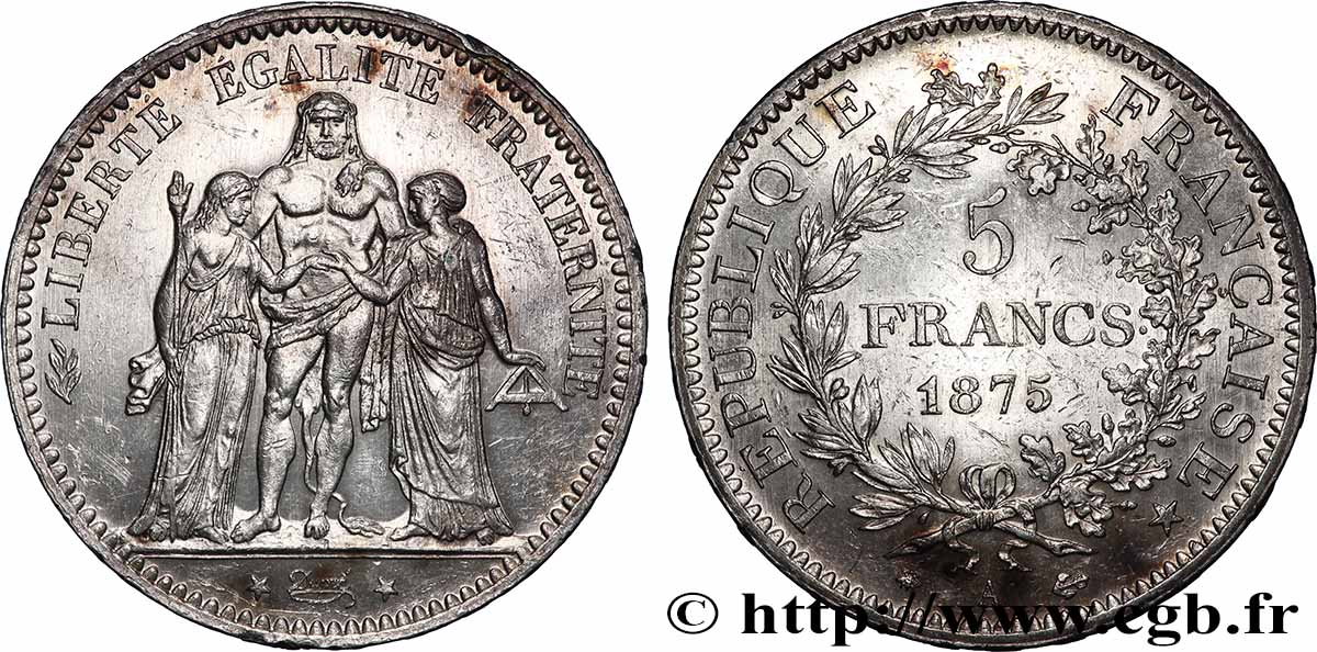 5 francs Hercule 1875 Paris F.334/14 TTB+ 