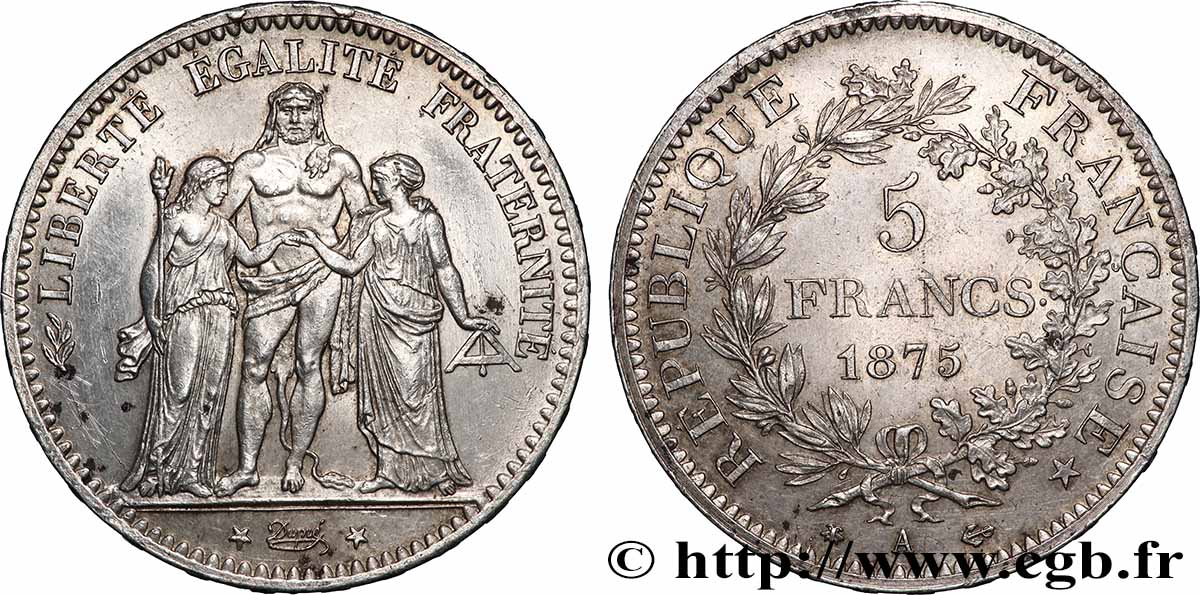 5 francs Hercule 1875 Paris F.334/14 TTB+ 