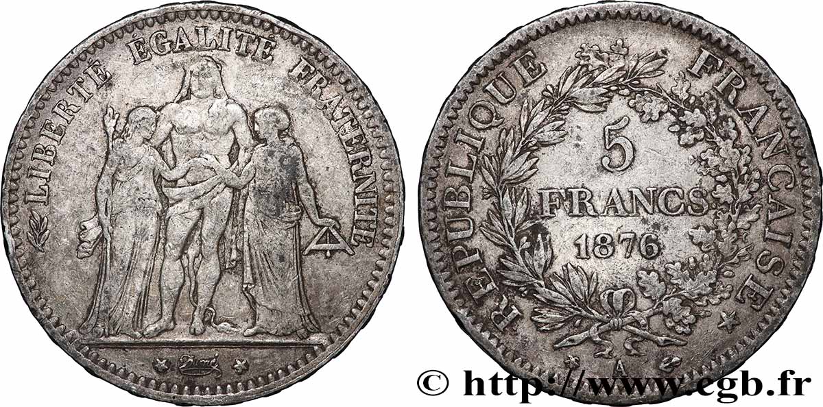 5 francs Hercule 1876 Paris F.334/17 TB 