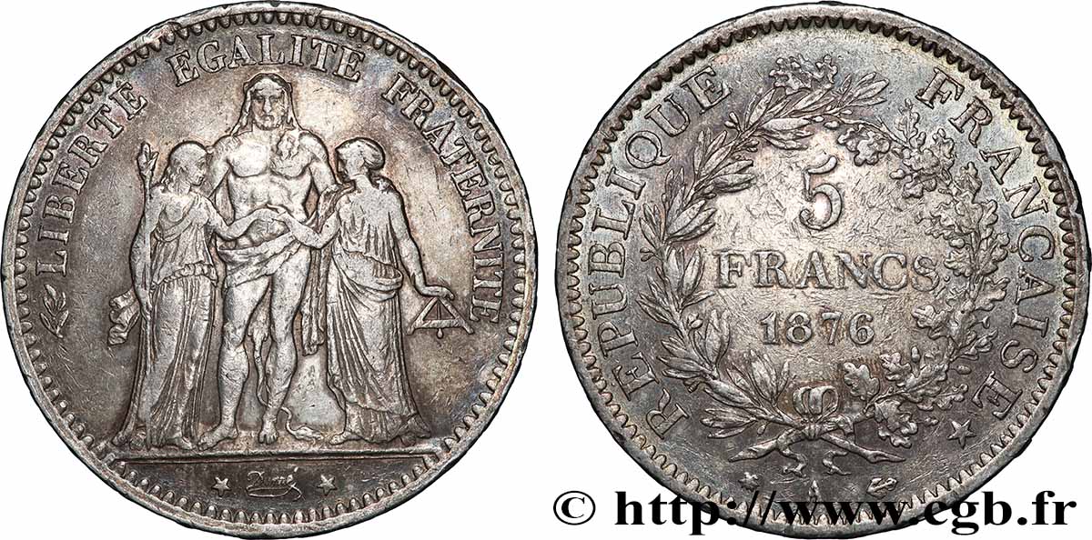 5 francs Hercule 1876 Paris F.334/17 TB+ 