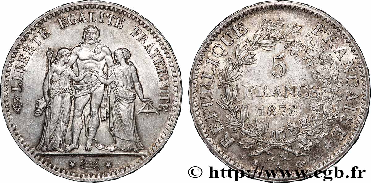 5 francs Hercule 1876 Paris F.334/17 SUP 