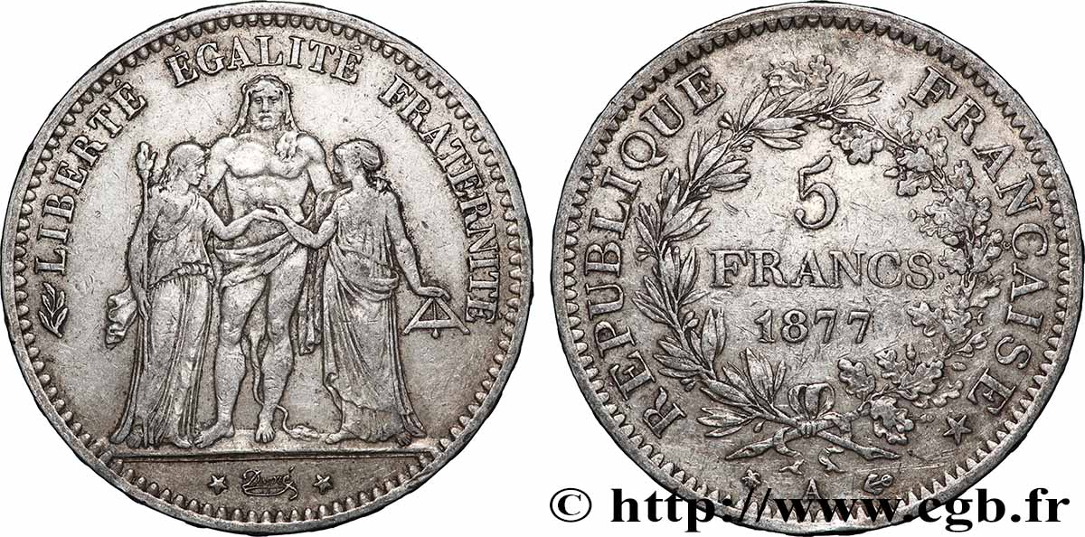 5 francs Hercule 1877 Paris F.334/19 MB 