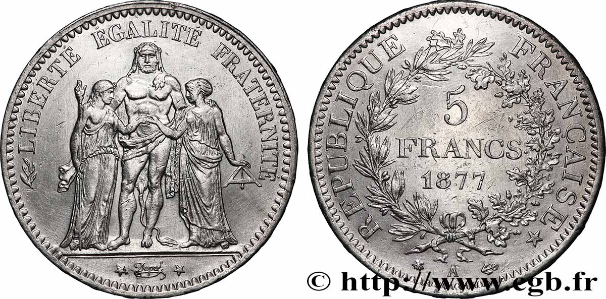5 francs Hercule 1877 Paris F.334/19 SUP 