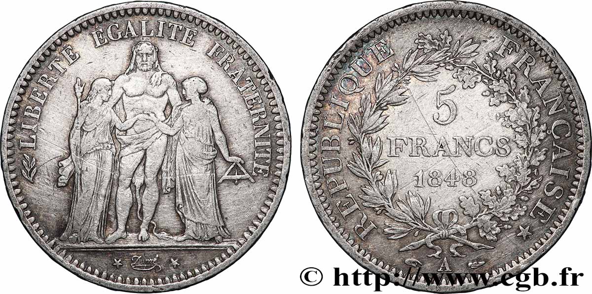 5 francs Hercule, IIe République 1848 Paris F.326/1 TB 