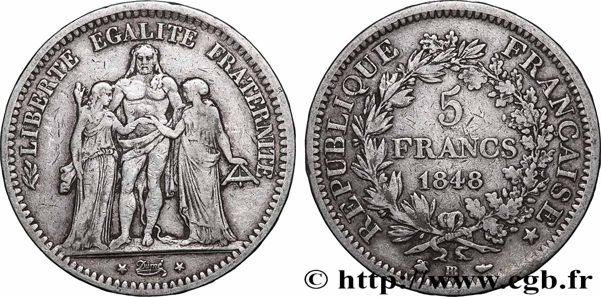 5 francs Hercule, IIe République 1848 Strasbourg F.326/2 TB 
