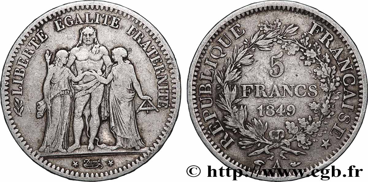 5 francs Hercule, IIe République 1849 Paris F.326/5 TB 