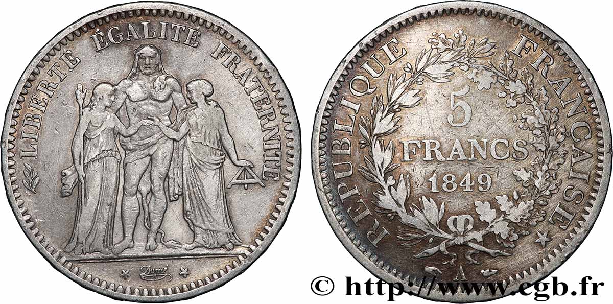 5 francs Hercule, IIe République 1849 Paris F.326/5 TB 
