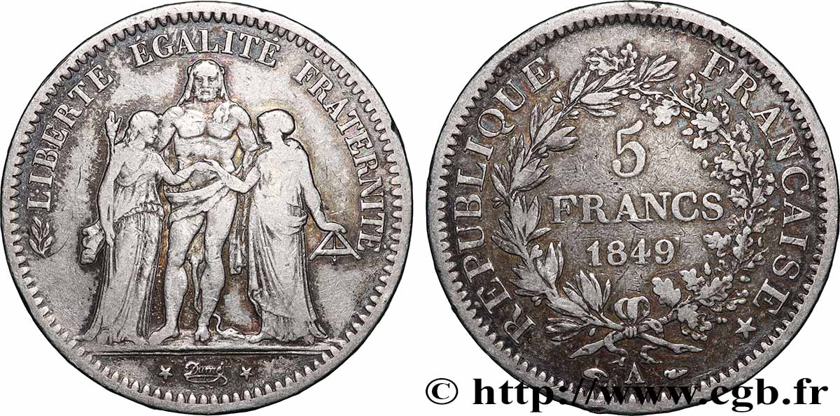 5 francs Hercule, IIe République 1849 Paris F.326/5 TB 