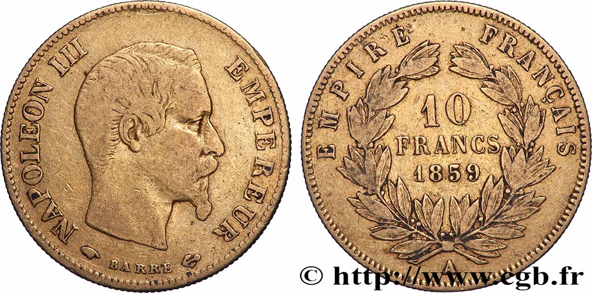 10 francs or Napoléon III, tête nue 1859 Paris F.506/7 MB 