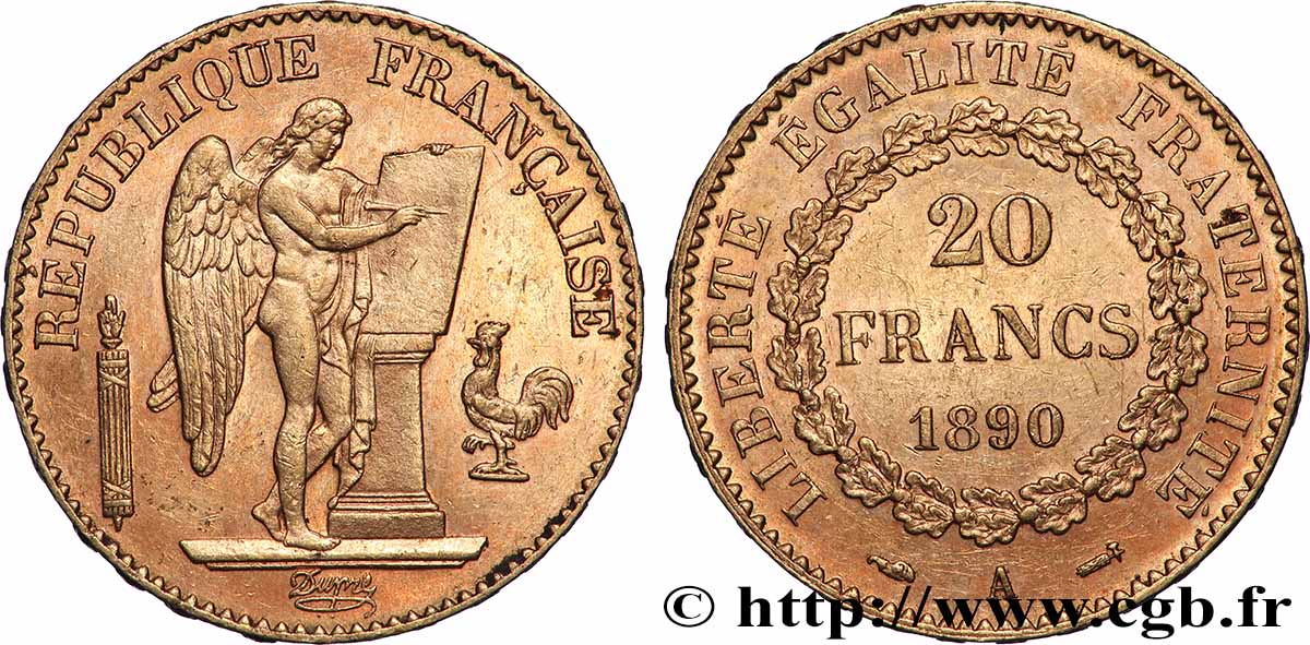 20 francs or Génie, Troisième République 1890 Paris F.533/14 q.SPL 