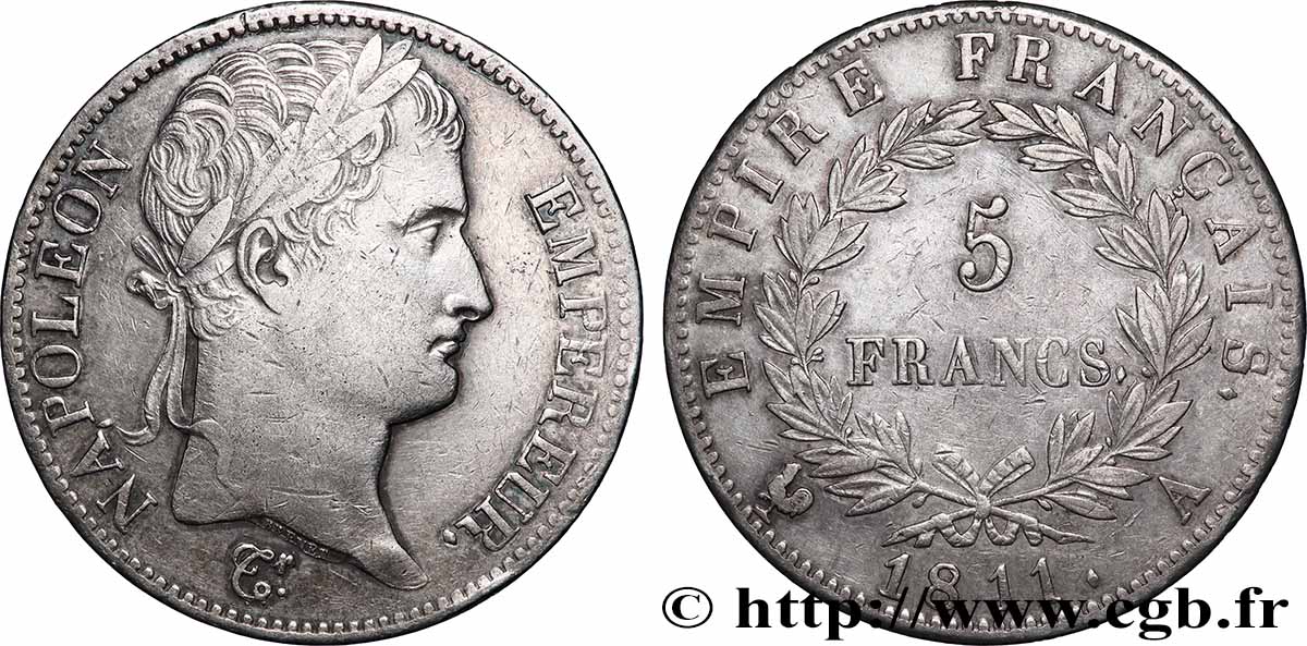 5 francs Napoléon Empereur, Empire français 1811 Paris F.307/27 TTB 