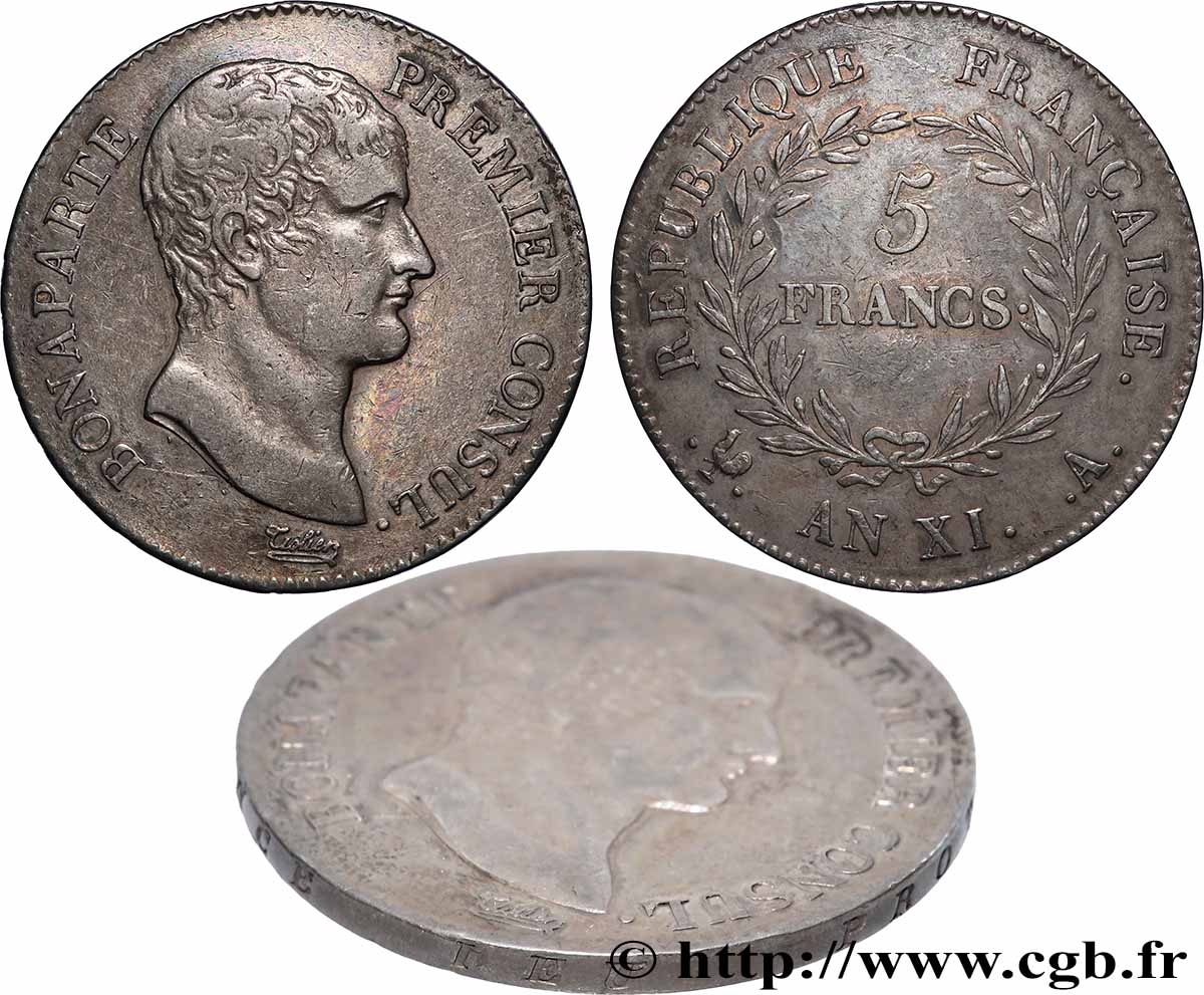 5 francs Bonaparte Premier Consul, Tranche fautée 1803 Paris F.301/1 TTB 
