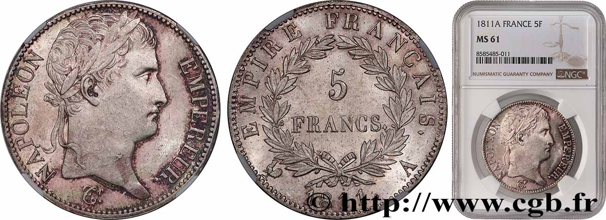 5 francs Napoléon Empereur, Empire français 1811 Paris F.307/27 SUP61 NGC
